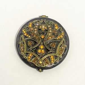 Vintage Compact Mirror with Lovely Detail in Brown and Orange Rhinestones